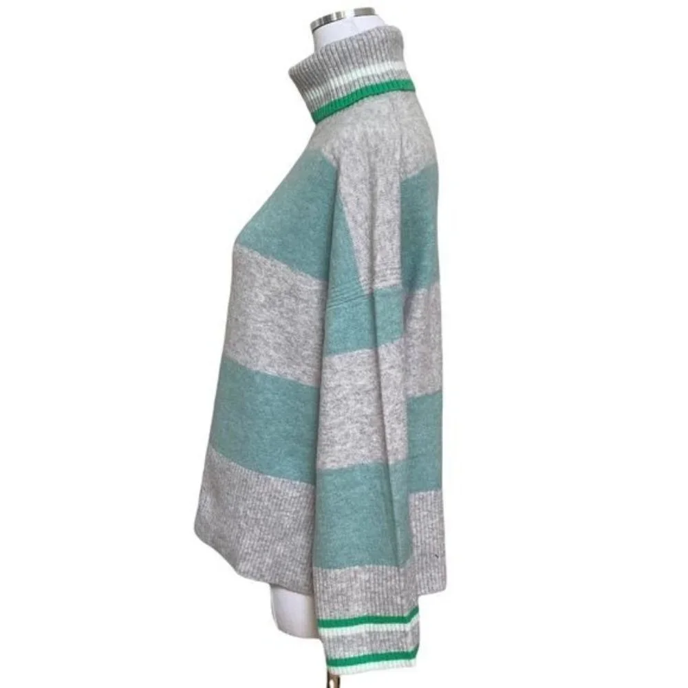 J. Crew Striped Turtleneck Sweater Supersoft Yarn Heather Silver Mint NWT